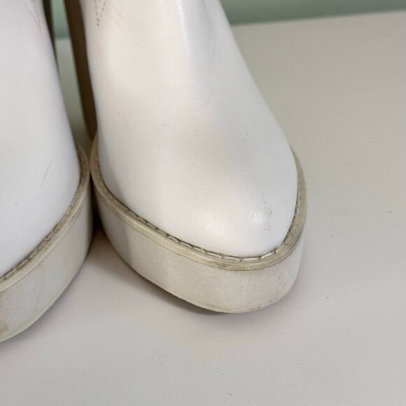 Windsor Smith POP Platform Womens 7 White Leather Block Heel Ankle Buckle Almond - Picture 10 of 14